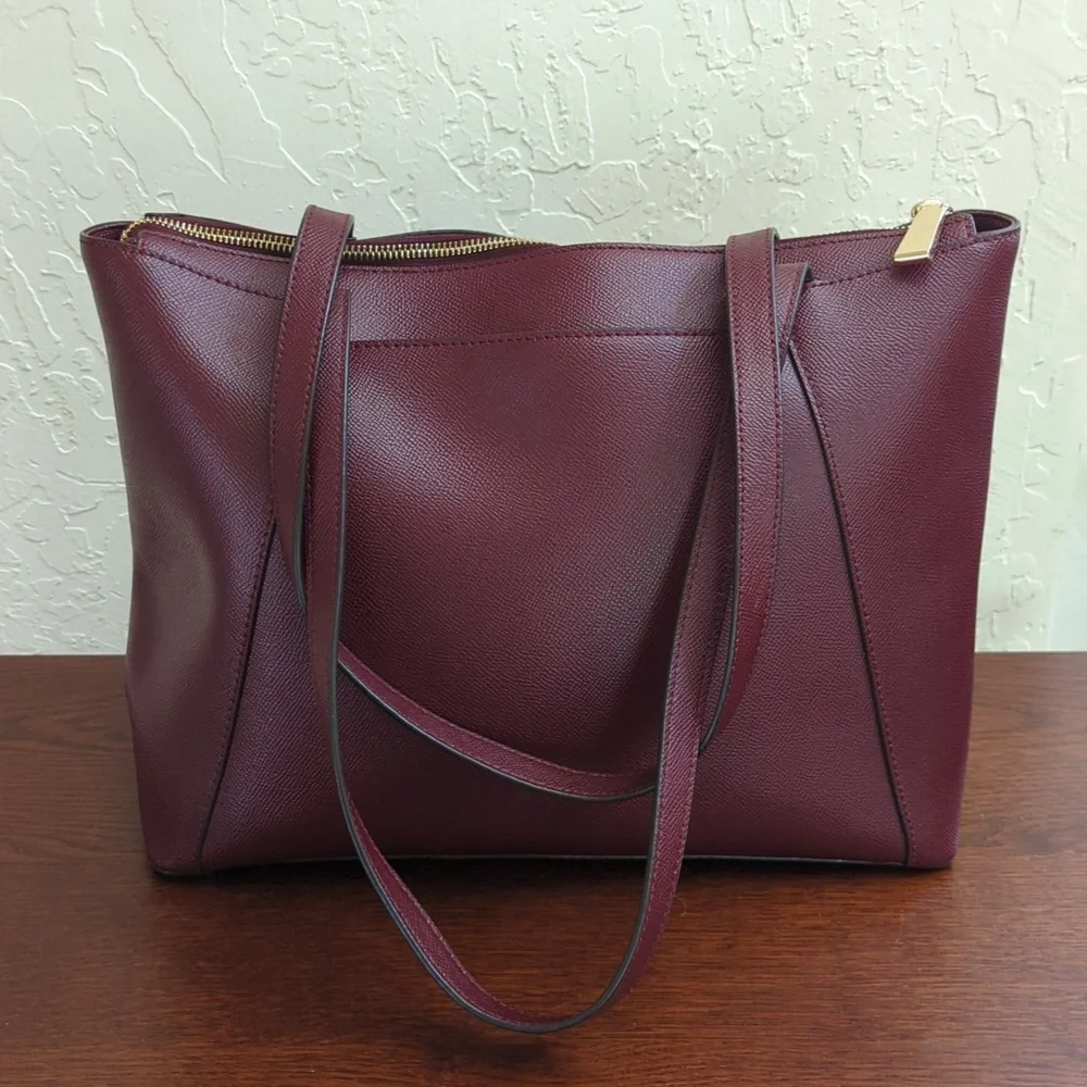 MICHAEL Michael Kors Oxblood Maddie Medium Crossgrain Leather Tote Bag - Picture 5 of 15